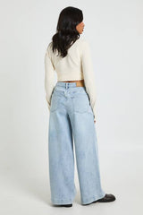 Petite High Waist Front Pocket Wide Leg Jean