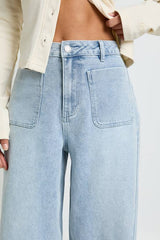 Petite High Waist Front Pocket Wide Leg Jean