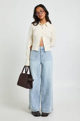 Petite High Waist Front Pocket Wide Leg Jean
