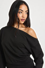 Cinched Waist Off Shoulder Straight Leg Tracksuit