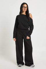 Cinched Waist Off Shoulder Straight Leg Tracksuit