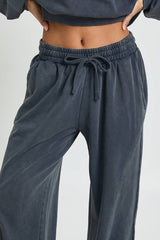 Petite Washed Ribbed Detail Straight Leg Tracksuit