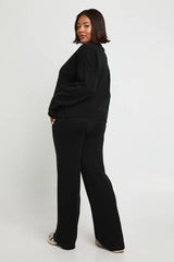 Plus Crew Neck Knitted Boxy Cardigan and Wide Leg Trouser Co-Ord