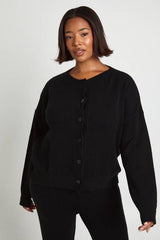 Plus Crew Neck Knitted Boxy Cardigan and Wide Leg Trouser Co-Ord