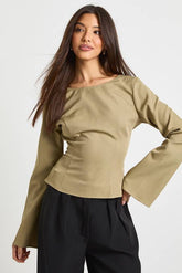 Slash Neck Flare Sleeve Top