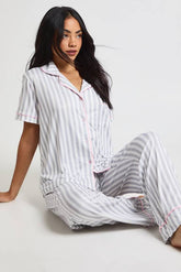 Soft Touch Striped Short Sleeve Shirt & Trouser PJ Set