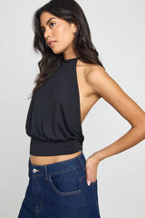 Sculpting Matte Slinky Cinched Waist Halterneck Top