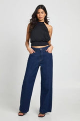 Sculpting Matte Slinky Cinched Waist Halterneck Top