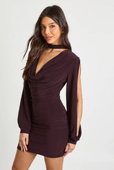 Choker Neck Long Sleeve Open Arm Detail Mini Dress