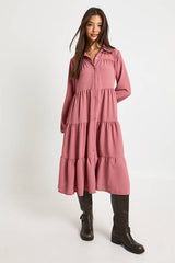 Textured Tiered Midi Smock Dress