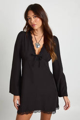 Flared Sleeve Lace Trim Mini Dress
