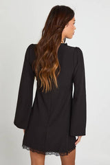 Flared Sleeve Lace Trim Mini Dress