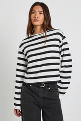 Striped Brushed Rib Long Sleeve Top