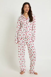 Tall Heart Cherry Print Long Sleeve Shirt & Trouser Pyjama Set