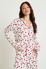 Tall Heart Cherry Print Long Sleeve Shirt & Trouser Pyjama Set