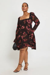 Plus Floral Chiffon Skater Dress