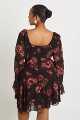 Plus Floral Chiffon Skater Dress