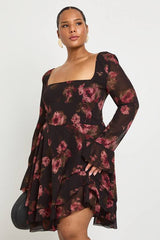 Plus Floral Chiffon Skater Dress