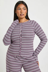 Plus Stripe Button Down Long Sleeve Top