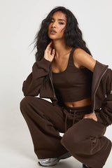 Deep Hem Crop Top 3 Piece Hooded Tracksuit