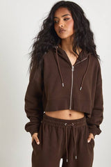 Deep Hem Crop Top 3 Piece Hooded Tracksuit