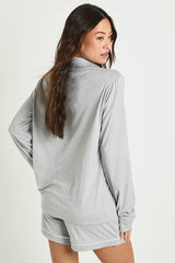 Tall Jersey Piping Detail Long Sleeve Shirt & Shorts Pyjama Set