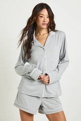 Tall Jersey Piping Detail Long Sleeve Shirt & Shorts Pyjama Set