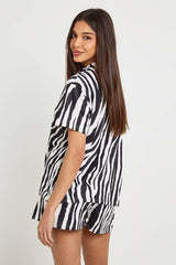 Zebra Print Short Sleeve Shirt & Shorts PJ Set