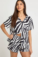 Zebra Print Short Sleeve Shirt & Shorts PJ Set
