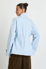 Twill Funnel Neck Cinched Waist Shirt