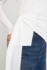Double Layered Textured Mesh Drape Front Long Sleeve Top