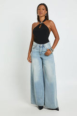 Slinky Silver Trim Halterneck Bodysuit