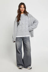 Drop Shoulder All Over Cable Oversized Knitted Jumper