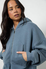 Boxy Balloon Sleeve Oversized Zip Through Hoodie