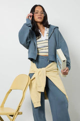 Boxy Balloon Sleeve Oversized Zip Through Hoodie