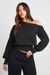 Off Shoulder Cinched Waist Sweatshirt