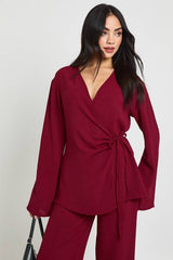 Woven Wrap Top & Trouser Set