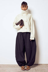 Funnel Neck Button Detail Short Faux Leather Jacket