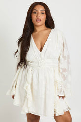 Plus Burnout Floral Long Sleeve Skater Dress