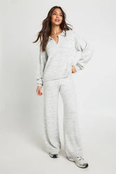 Super Soft V Neck Collared Knitted Jumper and Straight Leg Trouser Co-Ord