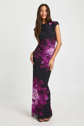 Large Floral Printed Mesh Maxi Dress