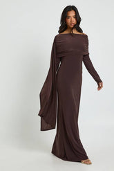 Petite Bardot Drape Detail Maxi Dress
