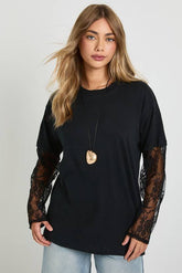 Lace Sleeve Insert Oversized T-shirt