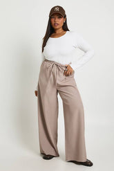 Plus Woven Elasticated Waist Drawstring Wide Leg Trouser