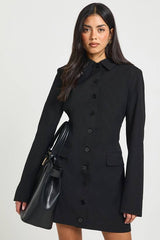 Tailored Button Through Shirt Blazer Dress
