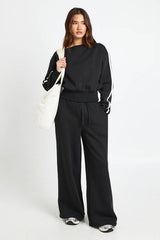 Side Stripe Off Shoulder Straight Leg Tracksuit