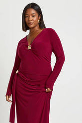 Plus Gathered Bust Trim Detail Long Sleeve Top