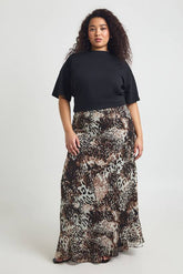 Plus Mixed Animal Chiffon Maxi Skirt
