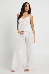 Broderie Frill Detail Cami & Trouser Pyjama Set