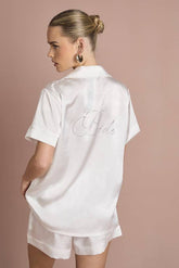Bridal 'Bride' Satin Diamante Short Sleeve Shirt & Short Pyjama Set
